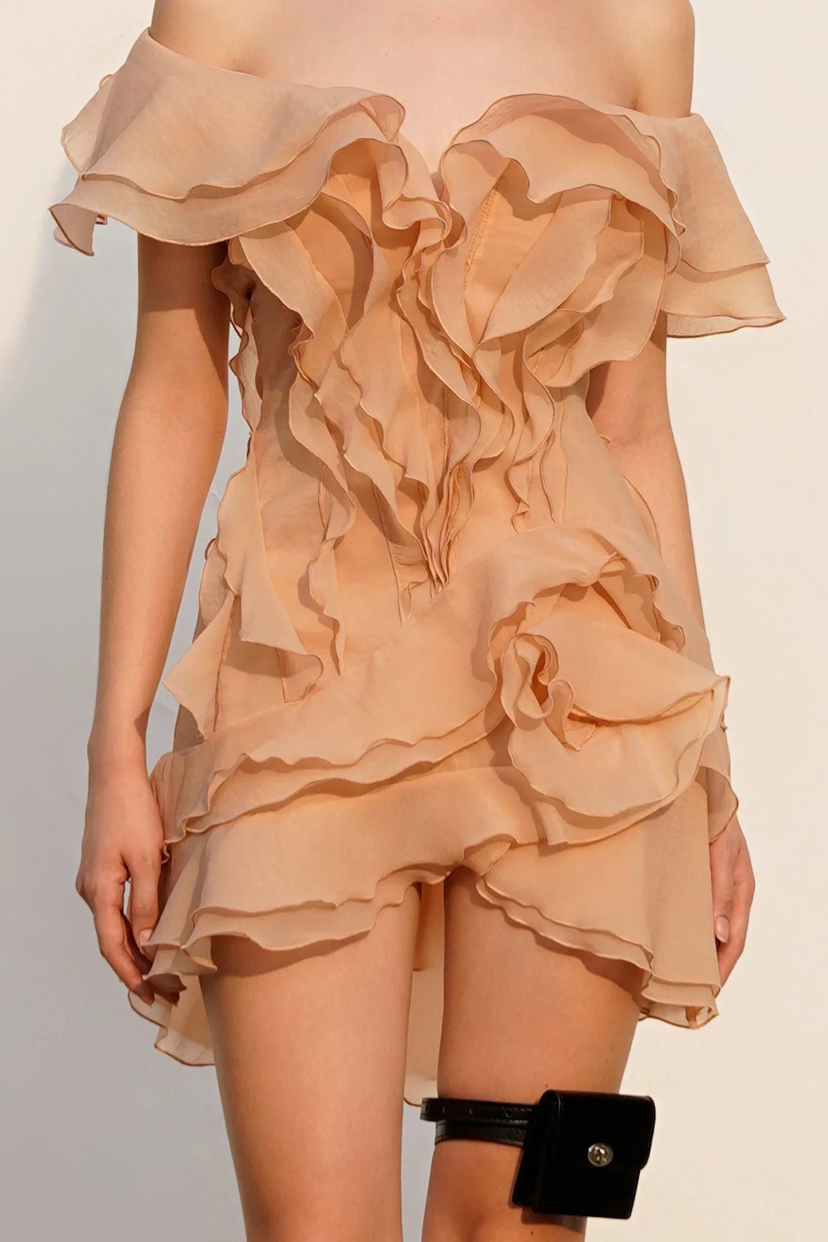 Dames zomerjurkje kort off-shoulder met romantische volants