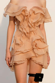 Dames zomerjurkje kort off-shoulder met romantische volants