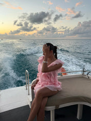 Dames zomerjurkje kort off-shoulder met romantische volants