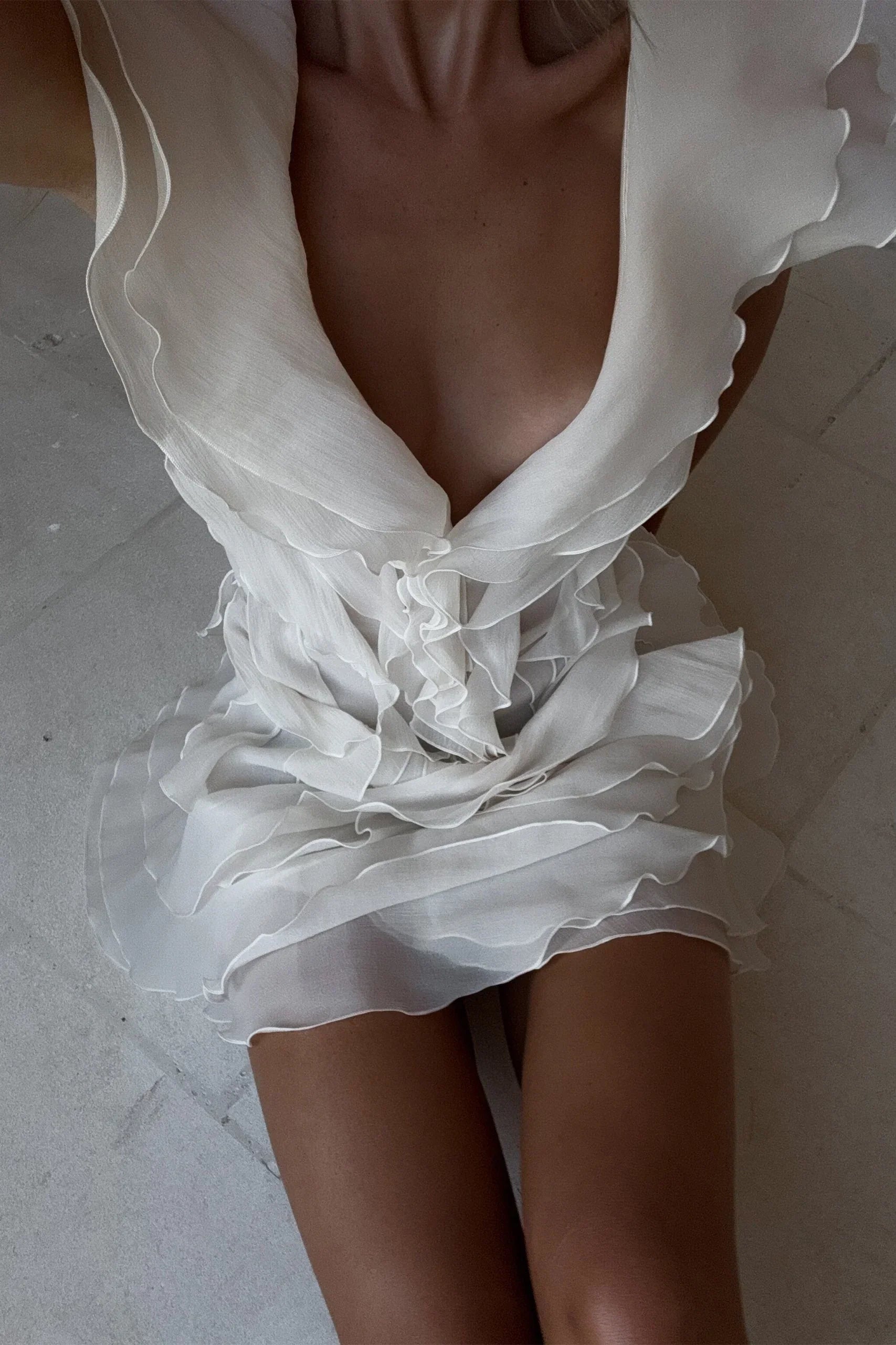 Dames zomerjurkje kort off-shoulder met romantische volants