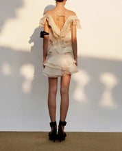 Dames zomerjurkje kort off-shoulder met romantische volants