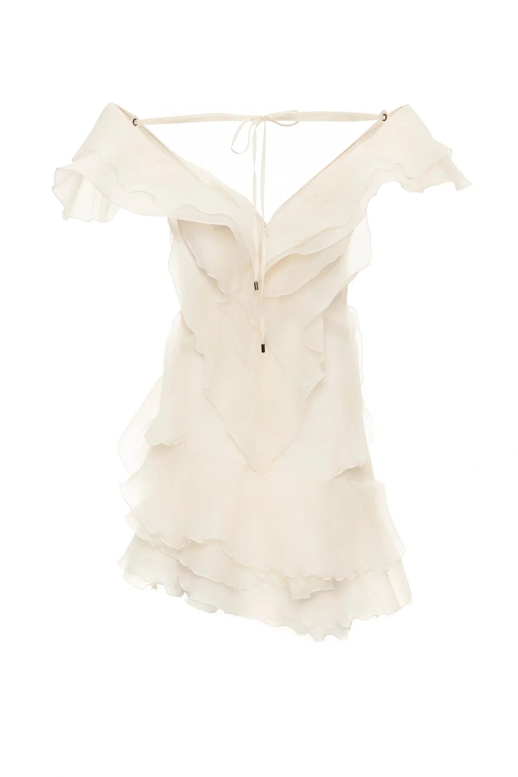 Dames zomerjurkje kort off-shoulder met romantische volants