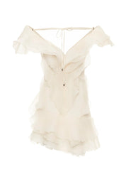 Dames zomerjurkje kort off-shoulder met romantische volants