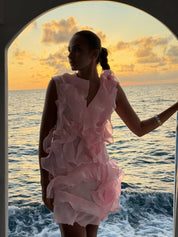 Dames zomerjurkje kort off-shoulder met romantische volants