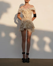 Dames zomerjurkje kort off-shoulder met romantische volants