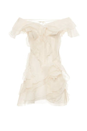 Dames zomerjurkje kort off-shoulder met romantische volants