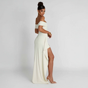 Maxi dames avondjurk off shoulder met split