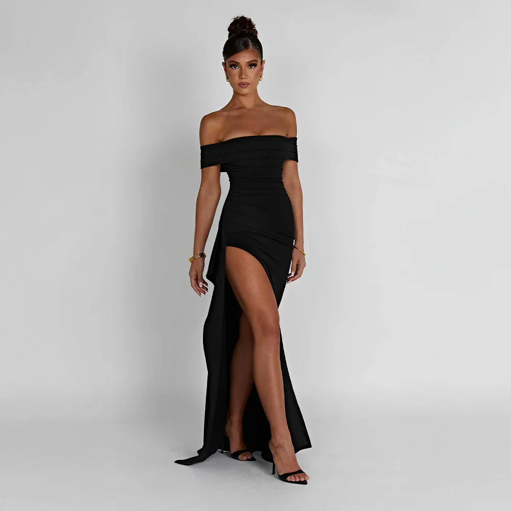 Maxi dames avondjurk off shoulder met split