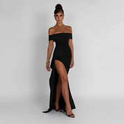 Maxi dames avondjurk off shoulder met split