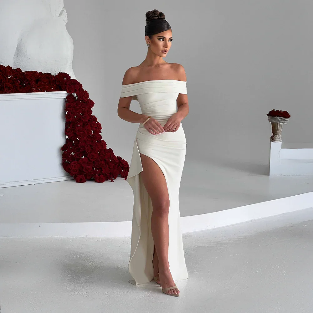 Maxi dames avondjurk off shoulder met split