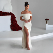 Maxi dames avondjurk off shoulder met split