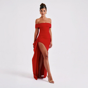 Maxi dames avondjurk off shoulder met split