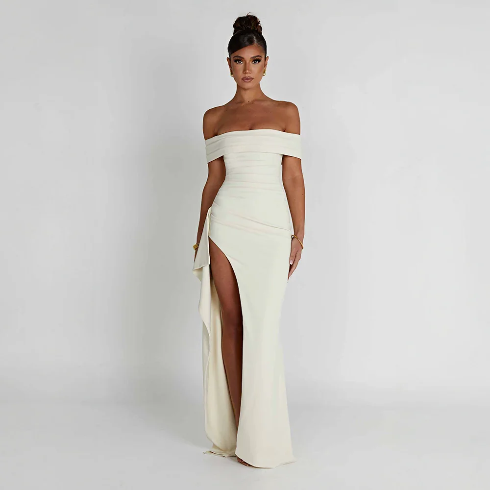Maxi dames avondjurk off shoulder met split