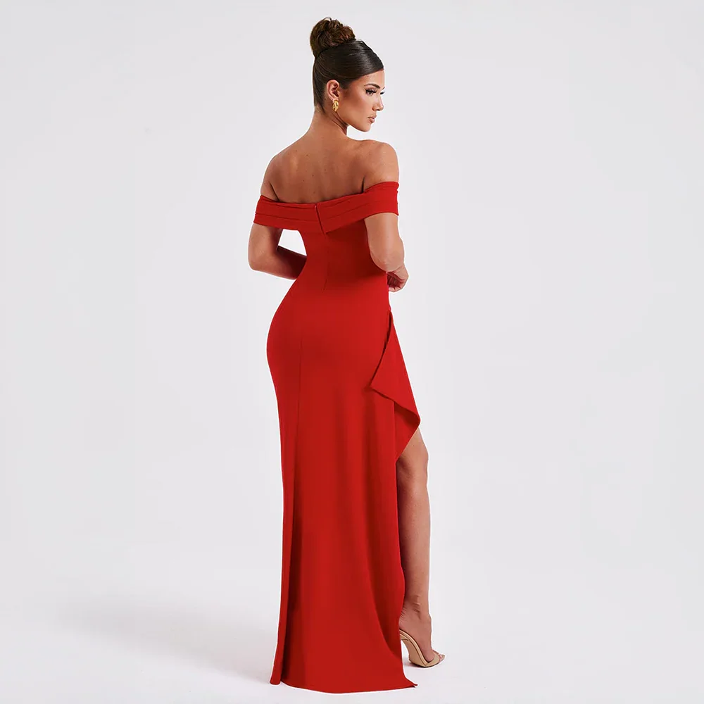 Maxi dames avondjurk off shoulder met split