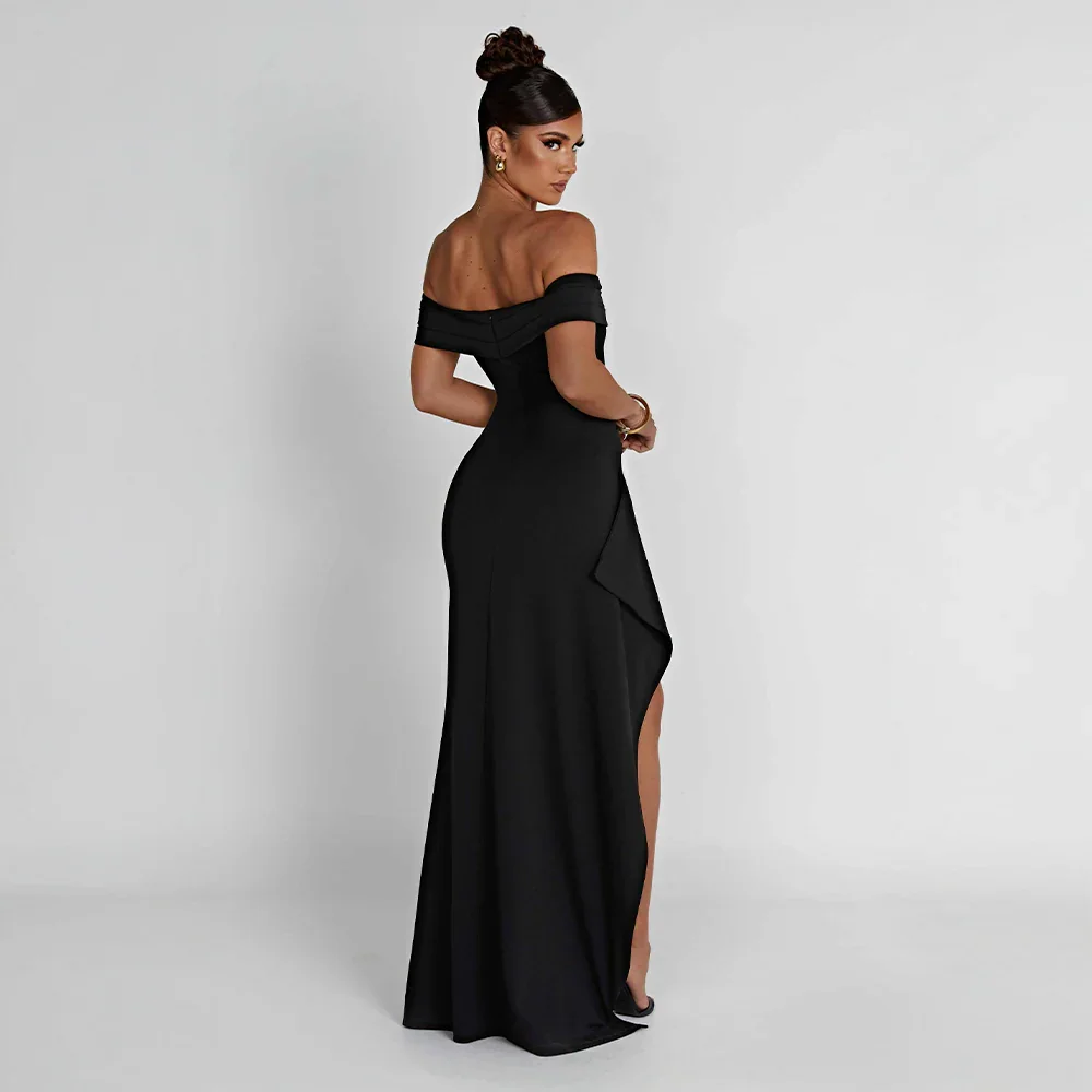 Maxi dames avondjurk off shoulder met split