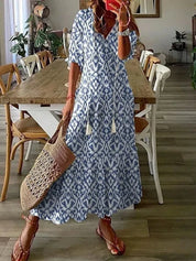 Dames zomerjurk lang met V-hals en bloemenprint