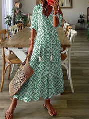Dames zomerjurk lang met V-hals en bloemenprint