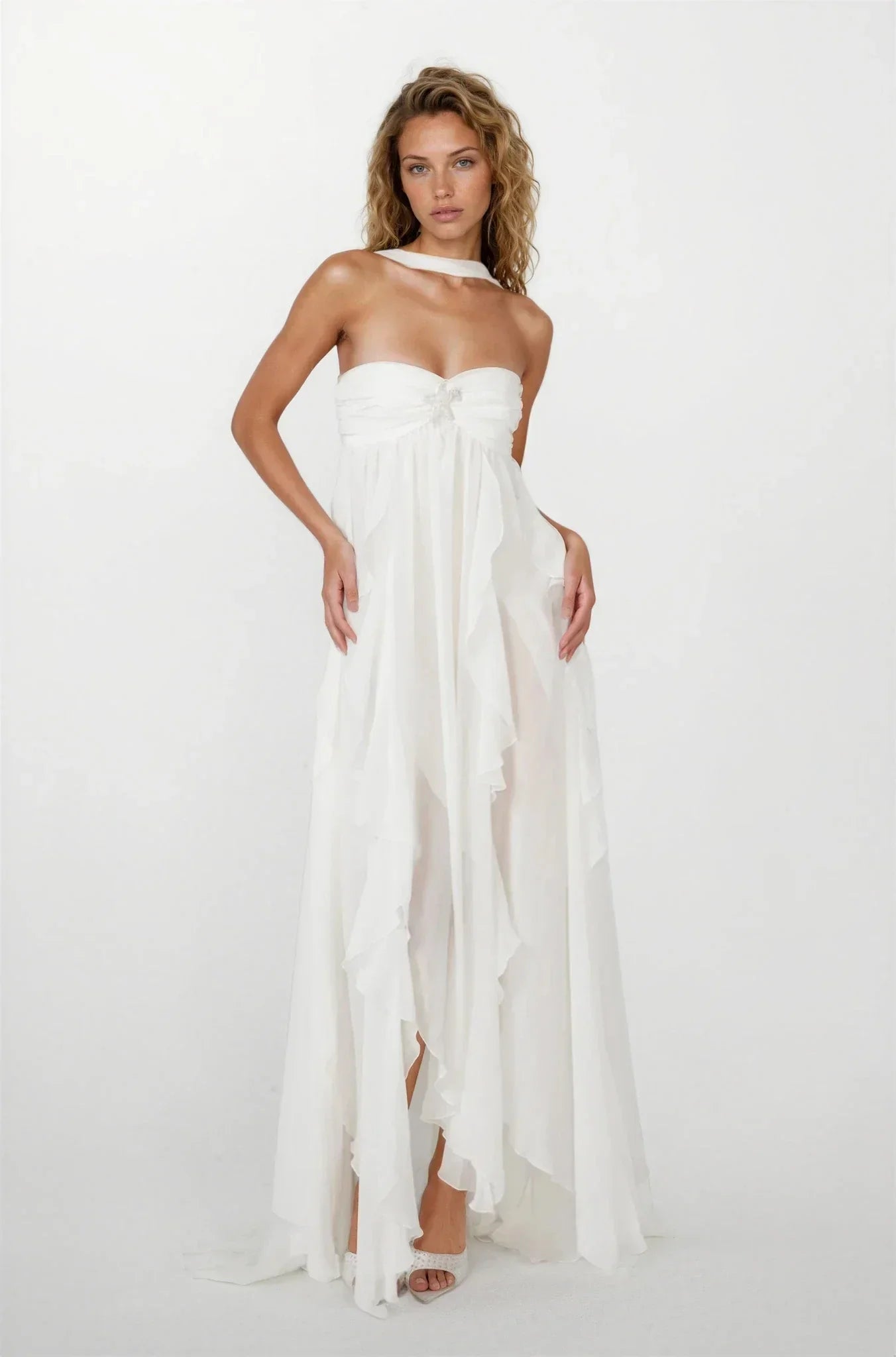 Dames zomerjurk maxi met volants en ster detail