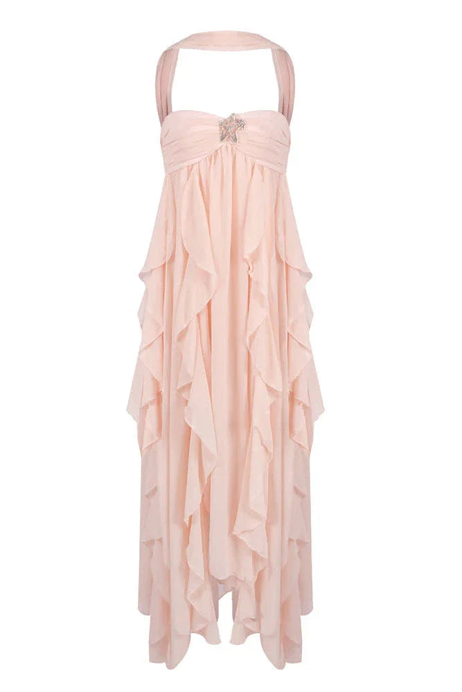 Dames zomerjurk maxi met volants en ster detail
