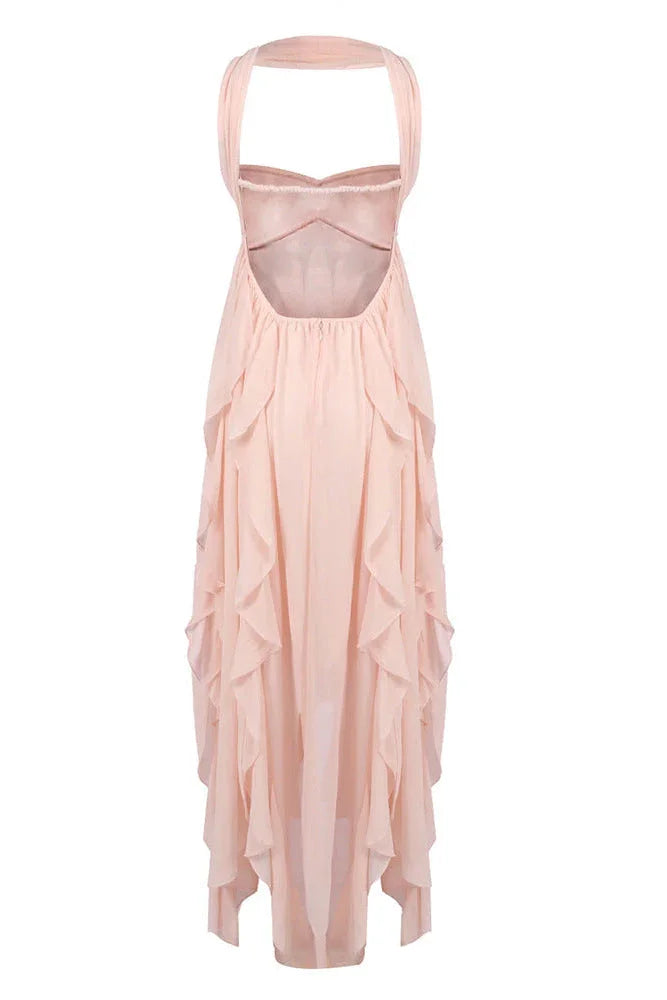 Dames zomerjurk maxi met volants en ster detail