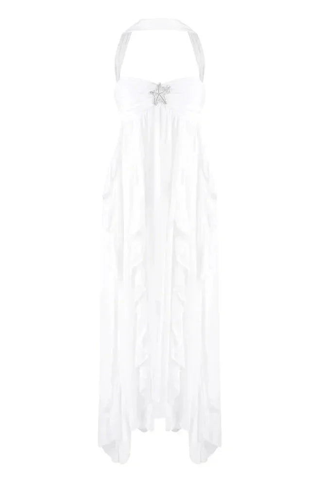 Dames zomerjurk maxi met volants en ster detail