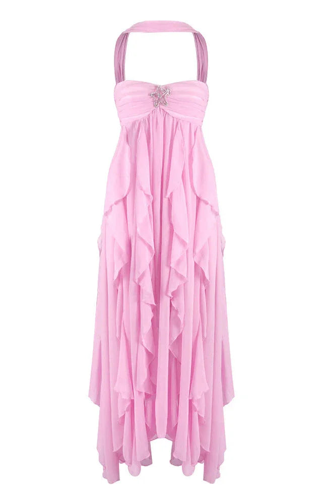 Dames zomerjurk maxi met volants en ster detail