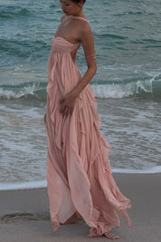 Dames zomerjurk maxi met volants en ster detail