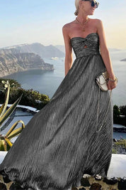Dames lange galajurk met bustier en glittereffect