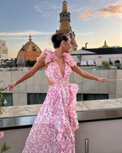 Dames zomerjurk lang gebloemd mouwloos elegant