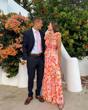 Dames zomerjurk lang gebloemd mouwloos elegant