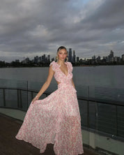 Dames zomerjurk lang gebloemd mouwloos elegant