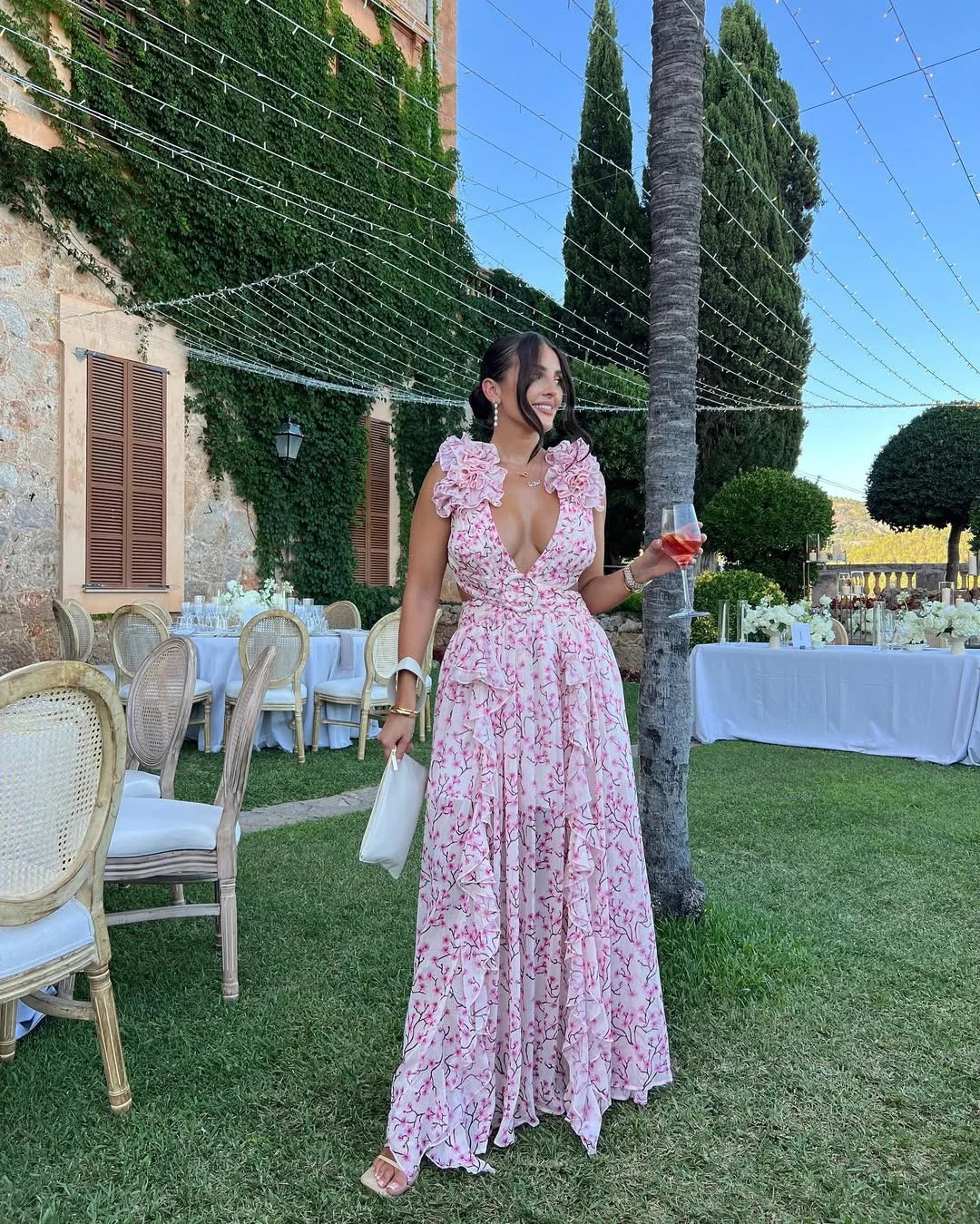 Dames zomerjurk lang gebloemd mouwloos elegant