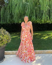 Dames zomerjurk lang gebloemd mouwloos elegant