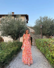 Dames zomerjurk lang gebloemd mouwloos elegant