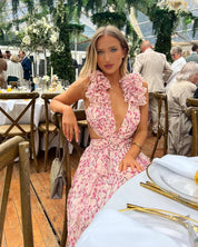 Dames zomerjurk lang gebloemd mouwloos elegant