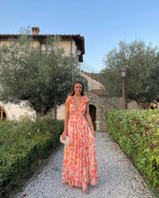 Dames zomerjurk lang gebloemd mouwloos elegant