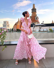 Dames zomerjurk lang gebloemd mouwloos elegant