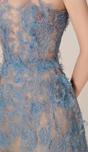 Dames feestjurk midi met bloemen borduurwerk - Strapless