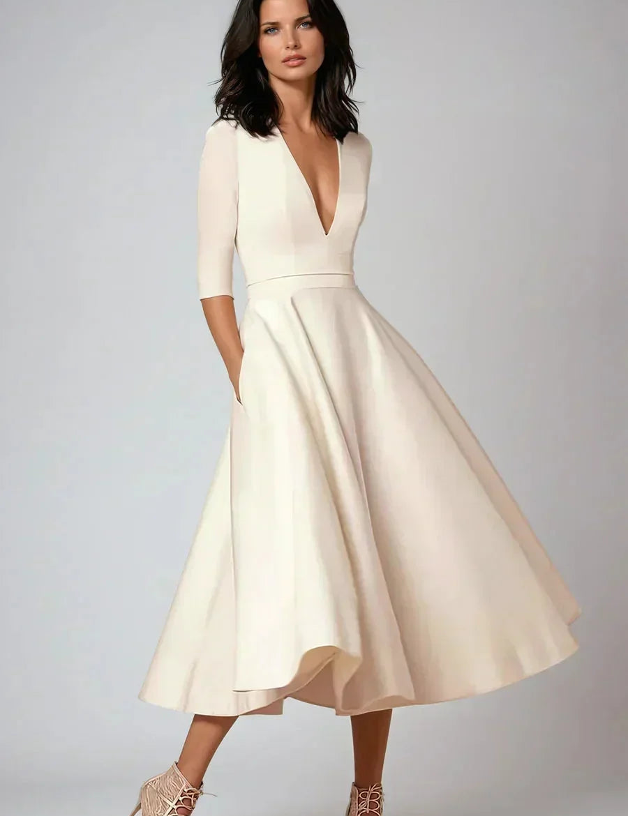 robe-midi-vase-col-en-v-manches-34-tissu-lisse-avec-poches-robe-invite-mariage--981e3.webp