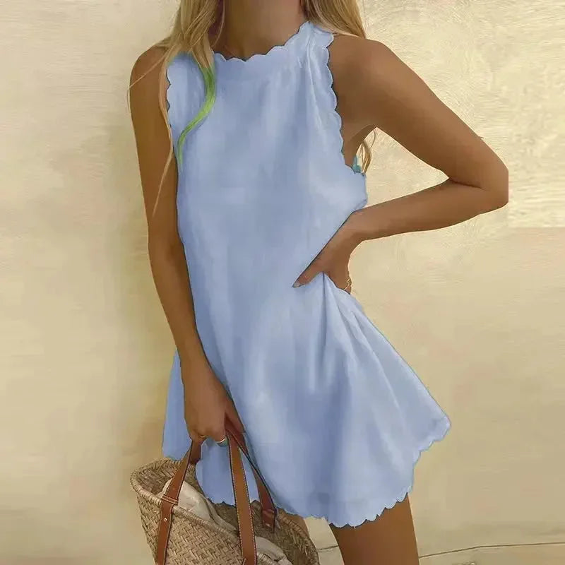 Korte zomerjurk dames - Mouwloos met speelse rand