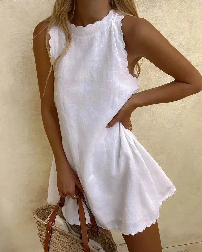 Korte zomerjurk dames - Mouwloos met speelse rand