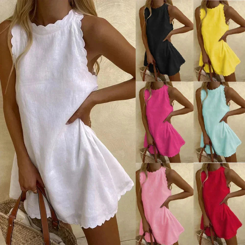 Korte zomerjurk dames - Mouwloos met speelse rand