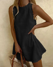 Korte zomerjurk dames - Mouwloos met speelse rand
