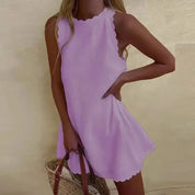 Korte zomerjurk dames - Mouwloos met speelse rand