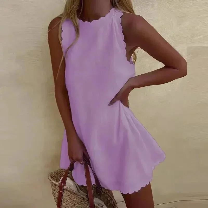 Korte zomerjurk dames - Mouwloos met speelse rand