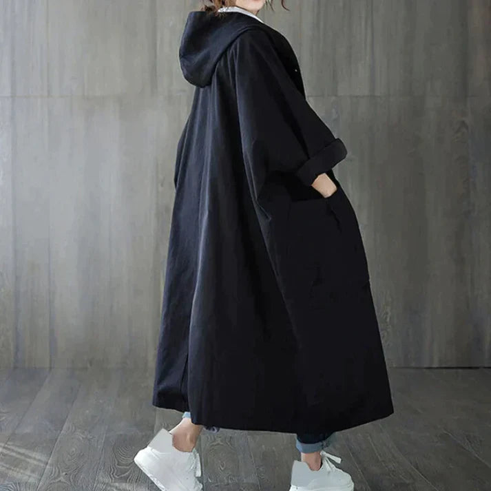 Dames jas | Oversized trenchcoat met capuchon en knoopsluiting