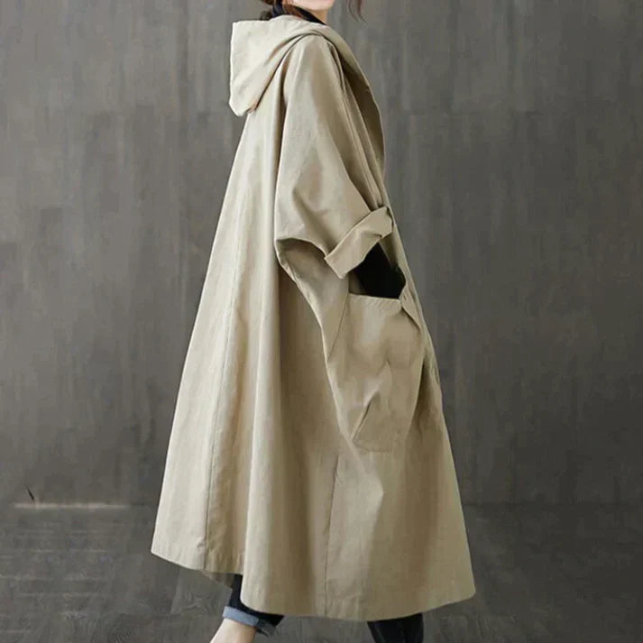 Dames jas | Oversized trenchcoat met capuchon en knoopsluiting