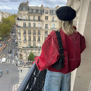 Oversized Jack Dames met Brede Kraag | Bomber Pasvorm en Contrasterende Stiksels