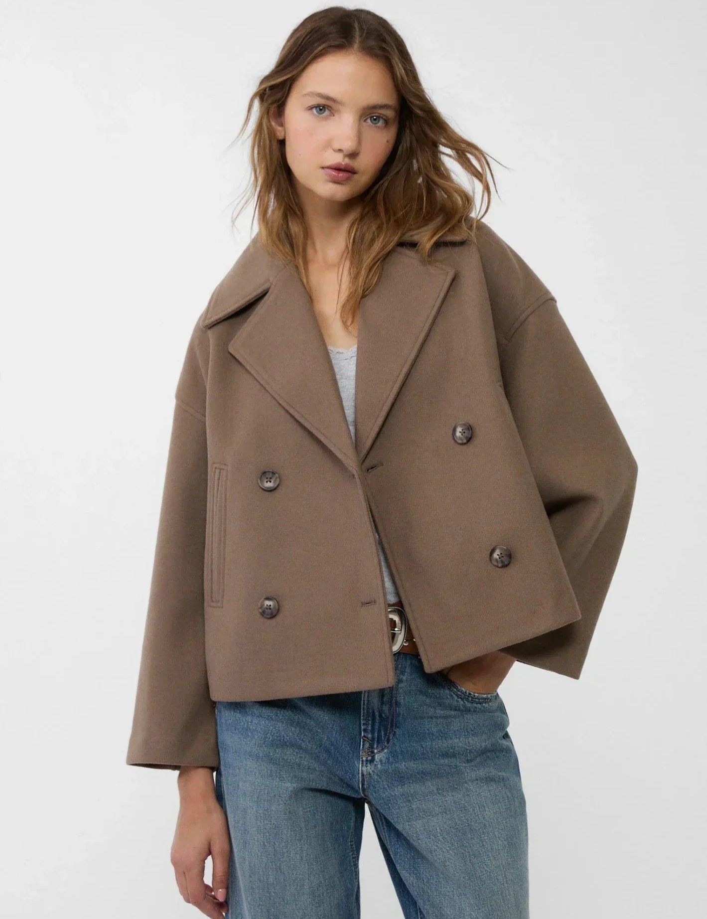 Dames korte jas | Elegante korte jas met knopen en brede kraag