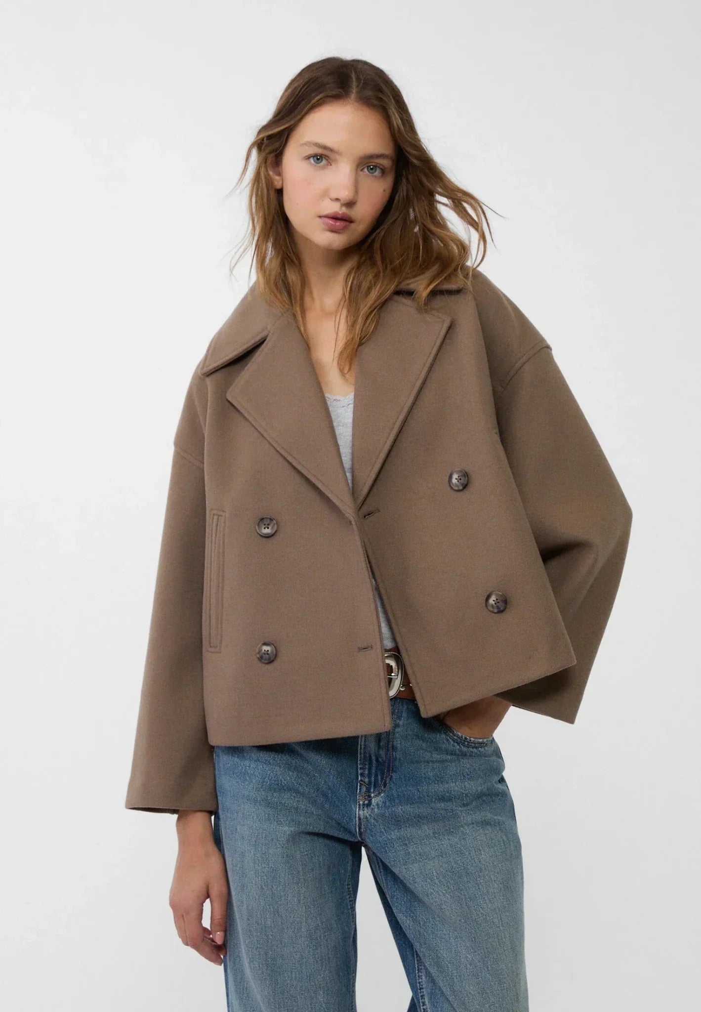 Dames korte jas | Elegante korte jas met knopen en brede kraag